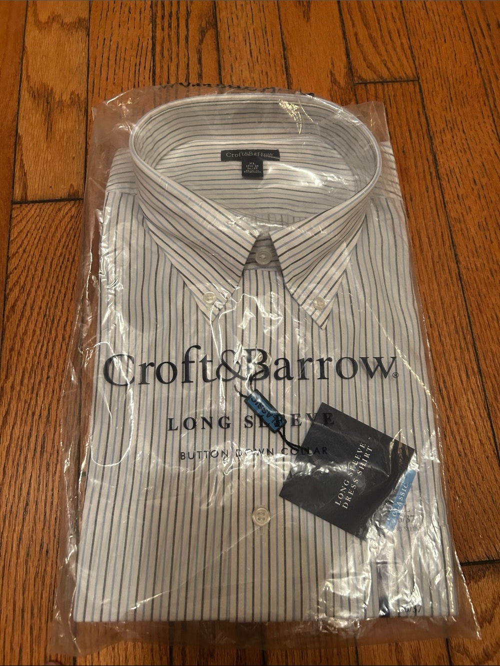 croft & barrow White Shirt with Navy Pinstripes - Long Sleeve